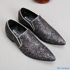 OrcaJump - Daily Pointed Toe Fashion Casual Flat Heel Leather Shoes Slip-On Shoes Pork Skin, Blue Heels, Casual Flats, Mens Casual, Flats Top, Mens Casual Shoes, Loafers Men, Elastic Band, Slip On Shoes