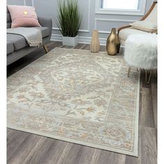 a living room scene with focus on the rug