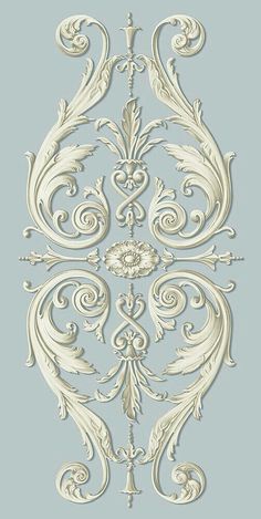 an ornate design with scrolls and leaves on a blue background, in the style of art nouveau