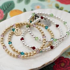 Beaded Birthstone Bracelet Birthstone Crystals, Family Bracelets, Handwriting Jewelry, Birthstone Bracelet, Birthstone Bracelets, Bead Bracelets, Blue Zircon, Classic Gold, Diamond Crystal