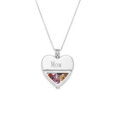 Engraved with any name or titleChoose font and up to 10 birthstonesIncludes 3/4" sterling silver heart locket with glass bottom16" Rolo chain with 2" extenderMeasures 16" x 0.75"Spring ring claspMade of rhodium plated silver  Create a one-of-a-kind gift for her with the Engraved Glass Heart Birthstone Locket. The perfect gift for Mother's Day, Birthdays and many other occasions! Mother's Day Sterling Silver Locket Necklace Gift For Mom, Engraved Sterling Silver Locket Necklace For Mom, Keepsake Heart Cut Birthstone Jewelry, Personalized Silver Locket Necklace For Mom, Personalized Sterling Silver Locket Necklace For Mom, Sterling Silver Locket Necklace Gift For Mom, Heart Cut Birthstone Jewelry For Keepsake, Sterling Silver Locket Necklace For Mom, Mother's Day Sterling Silver Locket Necklace Keepsake