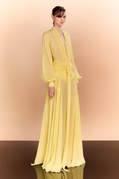 Yellow Chiffon Dress, Family Photoshoot Outfits, Yellow Maxi Dress, Mean Blvd, Floor Length Dress, Silk Mini Dress, Photoshoot Outfits, Floor Length Dresses, Draped Fabric