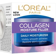 Daily face cream with Collagen restores moisture to skin's cushion to smooth lines and wrinkles. Skin is re-plumped with moisture and bounces back. L'Oreal Paris Collagen Moisture Filler Facial Day Night Cream, Anti-Aging, 1.7 oz; Skin-Plumping Collagen restores moisture, skin's cushion and bounce in face Intense Hydration face cream that helps fill in lines and wrinkles Smooths wrinkles for smoother, plumper face skin Collagen face cream, Dermatologist-tested for gentleness Collagen Face Cream, Fragrance Free Moisturizer, Collagen Cream, Skin Collagen, Anti Aging Moisturizer, Face Lotion, Moisturizer With Spf, Daily Moisturizer, Skin Care Moisturizer