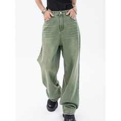 Vintage Green Women's Jeans High Waist Wide Leg Casual Straight Mom Denim Pants Size Table Is In The Pictures! Please allow 1-3mm error due to a manual measurement! Shipping takes from 10 to 29 business days! Returns are welcomed for 30 days after receiving an Your order! Thank You for visiting! Green Low Waist Jeans, Cheap Cargo Style Wide Leg Pants For Streetwear, Cheap Dark Wash Cargo Jeans With Side Pockets, Cheap Straight Leg Cargo Jeans With Flap Pockets, Cheap Baggy Dark Wash Pants, Army Green Wide Leg Jeans, Affordable Wide Leg Bottoms With Hip Pockets, Cheap Green Jeans, Cheap Y2k Full-length Bottoms