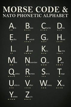 the morse code and its alphabets are shown in this graphic art printable poster