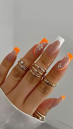 Orange Acrylic Nails, Fancy Nails Designs, Colorful Nails, Her Nails, Work Nails, Acrylic Nails Coffin Short, Summer Acrylic Nails, Short Acrylic Nails Designs, Orange Nails