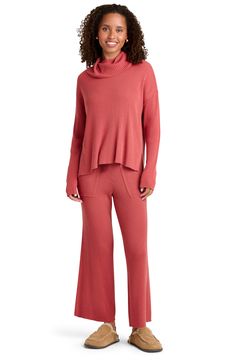 A soft and stretchy rib defines a pair of comfy-meets-chic crop pants perfect for casual days with friends, grabbing lunch or running errands. 25" inseam; 21" leg opening; 11" front rise; 12 1/2" back rise (size Medium) Drawstring waist Front slant pockets Viscose/nylon/polyester/cashmere Dry clean Imported Women's Clothing Longline Sweater, Rib Sweater, Wide Leg Crop Pants, Cowl Neck Long Sleeve, Crop Pants, Ribbed Sweater, Cropped Pants, Cowl Neck, Running Errands