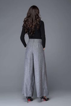 Gray wool pants maxi wool pants wide leg pants womens | Etsy Wide Leg Wool Dress Pants For Fall, Fall Wool Wide Leg Pants, Gray Full Length Wide Leg Pants For Fall, Chic Gray Pants For Winter, Wool Wide Leg Pants For Winter Workwear, Elegant Wool Wide Leg Pants For Winter, Wide Leg Wool Bottoms For Fall, Winter Wide-leg Pants, Winter High-waisted Wool Wide Leg Pants