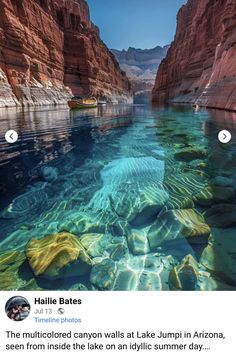 the water is crystal blue and clear with some rocks in it, as if they were floating