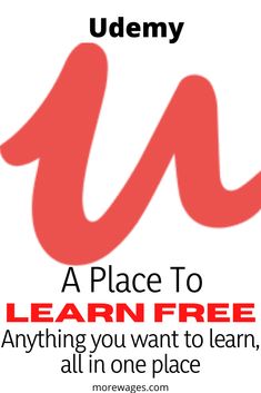 a poster with the words udemy written in red and black on white background