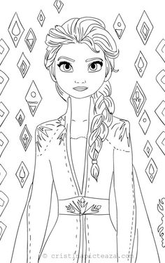 the frozen princess coloring page for girls with long hair and braids on her head