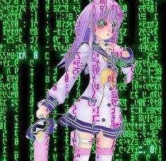 an anime character is standing in front of green and black numbers with the word code on it