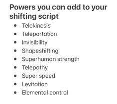 an advertisement with the words powers you can add to your shifting script