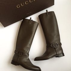 Barely Worn Black Gucci Leather Riding Boots Size 37 1/2 With Black Leather Double G Detailing On The Side. Such A Classic Boot That Will Never Go Out Of Style. Designer Leather Boots With Horsebit Detail, Luxury Calf Leather Riding Boots, Gucci Boots For Workwear, Gucci Round Toe Boots For Workwear, Gucci Round Toe Boots For Office, Gucci Designer Boots For Office, Designer Gucci Boots For Office, Designer Gucci Boots For Work, Gucci Calf Leather Boots