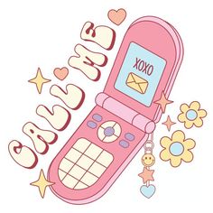 a pink cell phone with an xoxo message on the screen and stars around it