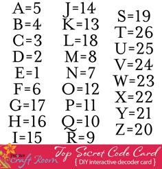 the top secret code card with numbers and symbols