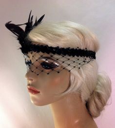 Flapper Headband1920's Headpiece Art Deco Headband by IceGreenEyes Black Gatsby Style Fascinator For Evening, Black Gatsby Fascinator For Evening, Black Gatsby Party Costume Hats And Headpieces, Vintage Adjustable Costume Accessories For Carnival, Black Gatsby Party Hat, Vintage Black Adjustable Costume Accessories, Black Adjustable Vintage Costume Accessories, Vintage Fitted Costume Hats And Headpieces For Carnival, Vintage Fitted Costume Hats For Carnival