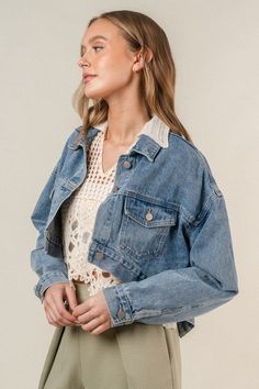 High Low Denim Jacket Semi Loose Fit Trendy Spring Denim Top For Everyday, Everyday Light Wash Denim Jacket For Spring, Light Wash Denim Jacket For Everyday Spring Wear, Light Wash Denim Outerwear For Day Out, Medium Wash Button-up Outerwear For Day Out, Light Wash Denim Top For Fall, Button-up Medium Wash Outerwear For Day Out, Everyday Light Wash Denim Top For Fall, Light Wash Denim Top For Everyday Fall Wear