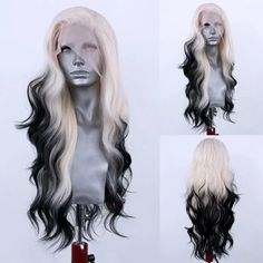 PRICES MAY VARY. 1.RONGDUOYI Synthetic Lace Front Wig,The color is platinum to black,the length is 24-26inches when pulled straight,the style is body wave. 2.This platinum black wig is made from high temperature heat resistant fiber hair,you can use heat tools to straighten or curl the wig within 160℃（320℉).This fashion wig suits for your work & daily wear, vacation & party , costume & fashion show, wedding ceremony &photography,always bring you a perfect look. 3.It has about 3inches of parting Blonde To Black, Wig Wavy, Black Gradient, Black Ombre, Black Wig, Body Wave Hair, Hair Lace, Synthetic Lace Front Wigs, Light Hair