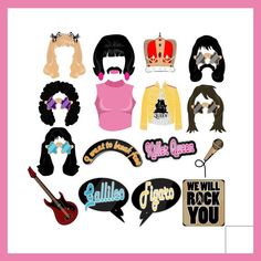 various stickers with the words we will rock you in different styles and colors on them