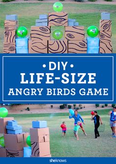 an angry birds game is shown with the text diy life size angry birds game