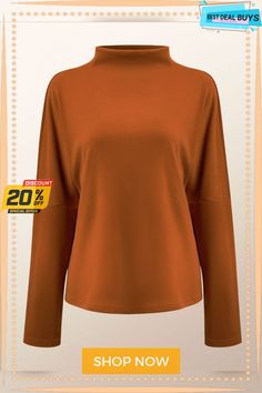 Long Sleeve Regular Size Simple Plain Loose Top Orange Long Sleeve Solid Color Top, Orange Tops For Fall, Orange Solid Color Tops For Fall, Orange Top For Fall, Orange Long Sleeve Top, Loose Top, Color Coffee, Loose Tops, Special Offer