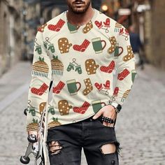 New Fashion Casual Men's Long Sleeve T - Shirt Christmas Printed Sport T - Shirt Long Sleeve Long Sleeve Round-Neck Blouses & Shirts Features: 1.It is made of materials, enought for your daily wearing 2.Stylish and fashion design make you more attractive 3. with your favorite, denim, etc 4.Great for Daily,Casual,I am sure you will like it! 5.PLEASE NOTE: Hand or gentle machine wash in cold water / Do not / Line dry. Our clothes all are designed for Asian figure, which means be smaller than norma Holiday Sweatshirts, Mens Ugly Christmas Sweater, Long Tee Shirts, Pocket Tee Shirts, T Shirts Funny, Christmas Sweater Men, Men Plus Size, Men's Long Sleeve T-shirt, Sweatshirt For Men