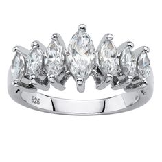 PRICES MAY VARY. 7 Cubic Zirconias 1.50 cttw Platinum-Plated Sterling Silver; Contains .20 grams of Sterling Silver Measures: 21 mm wide x 7 mm long x 7 mm high; Shank Width: 2.0 mm wide Includes gift box and drawstring pouch PalmBeach Jewelry exclusive. 1.50 carats T.W. of marquise-cut cubic zirconia give this graduated ring the elegance and luxury you've been looking for, at a very affordable price. 18k gold-plated or platinum-plated sterling silver. - 599808 Brass Engagement Ring, Sapphire Wedding Band, White Gold Sapphire, Aquamarine Engagement Ring, Silver Anniversary, Bridal Engagement Rings, Cubic Zirconia Jewelry, Cubic Zirconia Rings, Silver Engagement Rings