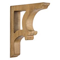 an unfinished wooden shelf bracket on a white background