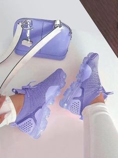 DETAILS Round-toe Air cushion Flywoven Lace-up 1.2'' heel Hidden Wedge Sneakers, Sneaker Shop, Mesh Heels, Purple Sneakers, Fresh Sneakers, Sneaker Sale, Knit Lace, Casual Athletic, Wedge Sneakers