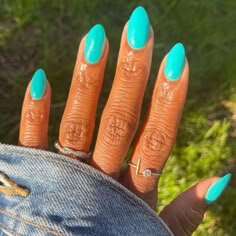 Aqua Nails, Teal Nails, August Nails, Turquoise Nails, Bright Summer Nails, Bright Nails, Short Acrylic Nails Designs, Summer Nails Colors