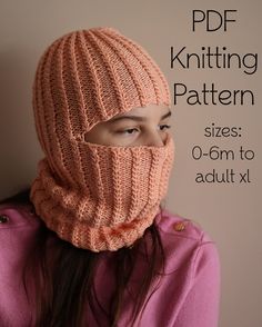 a woman wearing a knitted hat and scarf with the text, knitting pattern sizes 0 - 6m to adult xx