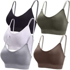 PRICES MAY VARY. 5 Colors: come with 5 pcs V neck tube top bras in 5 different colors, brown, white, black, dark olive and gray top bras are available, simple and classic colors camisole bras are well match with different color clothes Size spectrum: BQTQ offer M, L, XL, XXL camisole bras for options, these V neck bralette bras are suitable for most of women and girls in different ages, the detail parameter of the bralettes, please refer to the picture(Warm Notice: please check the size table ca Padded Camisole, Tube Top Bra, Camisole Bra, Supportive Sports Bras, Sleep Bra, Bra For Women, Comfy Bra, Top Bra, Everyday Bra