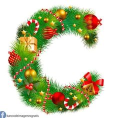 the letter c is decorated with christmas decorations