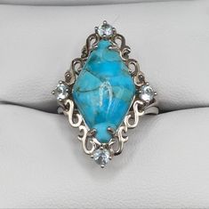 Beautiful Freeform Cabochon Turquoise With Topaz Accents Set In Sterling Silver Ring. Nwot, 925, Size 7. More Information In The Photos. Turquoise Cabochon Ring, Cabochon Ring, 7 Rings, Womens Jewelry Rings, Blue And Silver, Sterling Silver Ring, Topaz, Sterling Silver Rings, Silver Ring