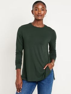 Luxe Tunic T-Shirt | Old Navy Fall Relaxed Fit T-shirt With Shirttail Hem, Versatile Crew Neck Tops For Fall, Fall Everyday T-shirt With Shirttail Hem, Fall T-shirt With Shirttail Hem For Everyday, Relaxed Fit Top With Curved Hem For Fall, Fall T-shirt With Shirttail Hem, Green Shirttail Hem Top For Everyday, Green Tops With Shirttail Hem For Fall, Green Shirttail Hem Top For Fall