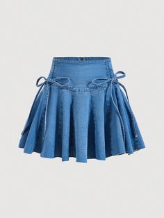 Knot Side Pleated Denim Skirt Light Wash Casual   Denim Plain Pleated Medium Stretch  Women Clothing, size features are:Bust: ,Length: ,Sleeve Length: Turning Jeans Into A Skirt, Trending Skirt, African Print Skirt Ankara Styles, Skirts Aesthetic, Denim Pleated Skirt, Pleated Denim Skirt, Medium Skirt, Skirt Inspiration, Pleated Denim