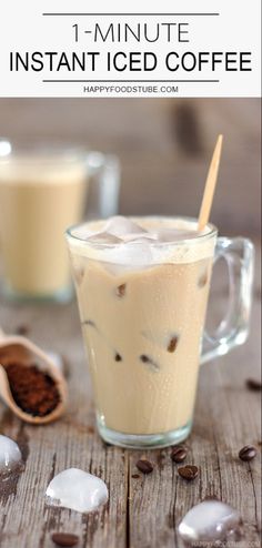 an iced coffee in a glass with ice and cinnamon on the side