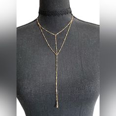 This Mia Collection Choker Set Comes With A Black Lace Choker As Well As A Double Y Drop Gold Toned Necklace. This Is A Brand New Boutique Item In Original Packaging. The Hardware Is Gold Toned With A Lobster Clasp Closure. Gold Elegant Choker For Night Out, Elegant Gold Choker For Night Out, Chic Drop Necklace For Parties, Chic Necklaces For A Night Out, Chic Layering Choker, Chic Double Strand Layered Necklace For Party, Adjustable Necklaces For Night Out, Chic Adjustable Necklace For Night Out, Gold Necklaces With Adjustable Chain For Night Out