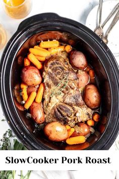 slow cooker pork roast with carrots and potatoes in an instant pressure cooker