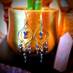 Brand New And Handcrafted Nickel-free Purple Dangle Chandelier Earrings, Purple Dangle Chandelier Earrings, Bohemian Amethyst Chandelier Earrings Gift, Bohemian Purple Chandelier Earrings With Ear Wire, Purple Dangle Earrings For Festive Occasion, Festive Purple Dangle Earrings, Green Tassel Earrings, Marble Earrings, Cactus Earrings