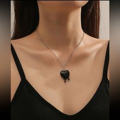 This Unique Piece Is A Wonderful Addition To Your Wardrobe And Your Style; Sure To Get Lots Of Compliments! Great For Valentine’s Day Or Anytime! Gsunwp50y00m6wu Silver Grunge Jewelry For Valentine's Day, Grunge Heart-shaped Metal Necklace, Black Heart Pendant Chain Jewelry, Silver Heart Necklace In Grunge Style, Grunge Metal Necklaces For Valentine's Day, Black Chain Necklace For Valentine's Day, Black Heart-shaped Chain Jewelry, Black Heart Pendant Edgy Jewelry, Edgy Heart Pendant Necklace For Gift