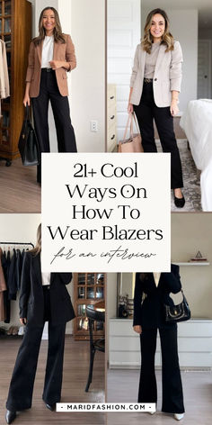 Nail your interview with these expert tips on wearing a blazer that will make a great impression. From choosing the right fit to styling it perfectly, learn how to project confidence and professionalism. These looks are designed to ensure you look sharp and ready for success in any job interview.	how to wear blazers | how to wear blazers with jeans | how to wear blazers for an interview | how to wear blazers with dresses | how to wear blazers work outfits | how to wear blazers casual | interview blazer outfits | blazer for interview | interview outfits leather blazer Casual Work Outfits Blazer, Blazer Outfits For Interview, Tan Blazer Black Pants Outfits Women, Black And Grey Blazer Outfit, Work Outfit With Blazer Women, Womens Grey Blazer Outfit, Black Slacks And Blazer Outfit, Styling A Blazer Business Casual