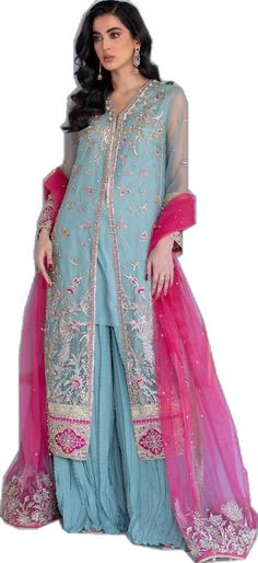 Sharara Dress, Dupatta Style, Pakistani Wedding Dress, Sharara Suit, Net Fabric, Net Dupatta, Pakistani Wedding, How To Dye Fabric, Embellished Dress