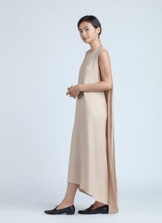 KAAREM Blind Stitch, Sleeveless Maxi Dress, Round Collar, Single Piece, The Back, One Shoulder Dress, Binding, Normcore, Relaxed Fit