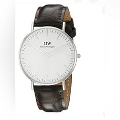 Daniel Wellington Stainless Steel Watch Leather Strap White Watch With Leather Strap For Everyday, Silver Leather Watch For Everyday, Silver Leather Watches For Everyday, Classic Round Everyday Watch Accessories, Classic Everyday Round Watch Accessories, Everyday Silver Leather Watch, Classic White Watch With Leather Strap, Classic Watch Accessories With Analog Display, Classic Analog Watch Accessories For Everyday