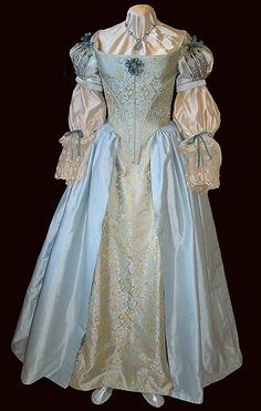 gold-blue silk brocade corset and pale blue skirt Old Dress, Court Dresses, Period Dress, Antique Dress