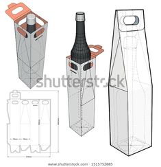 three different views of an empty wine bottle in a paper bag, with the top open and bottom closed