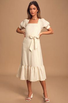 Dresses for Women | Best Women's Dresses Online Small Puff Sleeve, Looks Hippie, Checked Dress, Midi Dress Chic, Cotton Blends Dress, Super Cute Dresses, Spring Fashion Trends, Puff Sleeve Dresses, Cute Summer Dresses