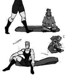 three different poses of a man sitting on the ground